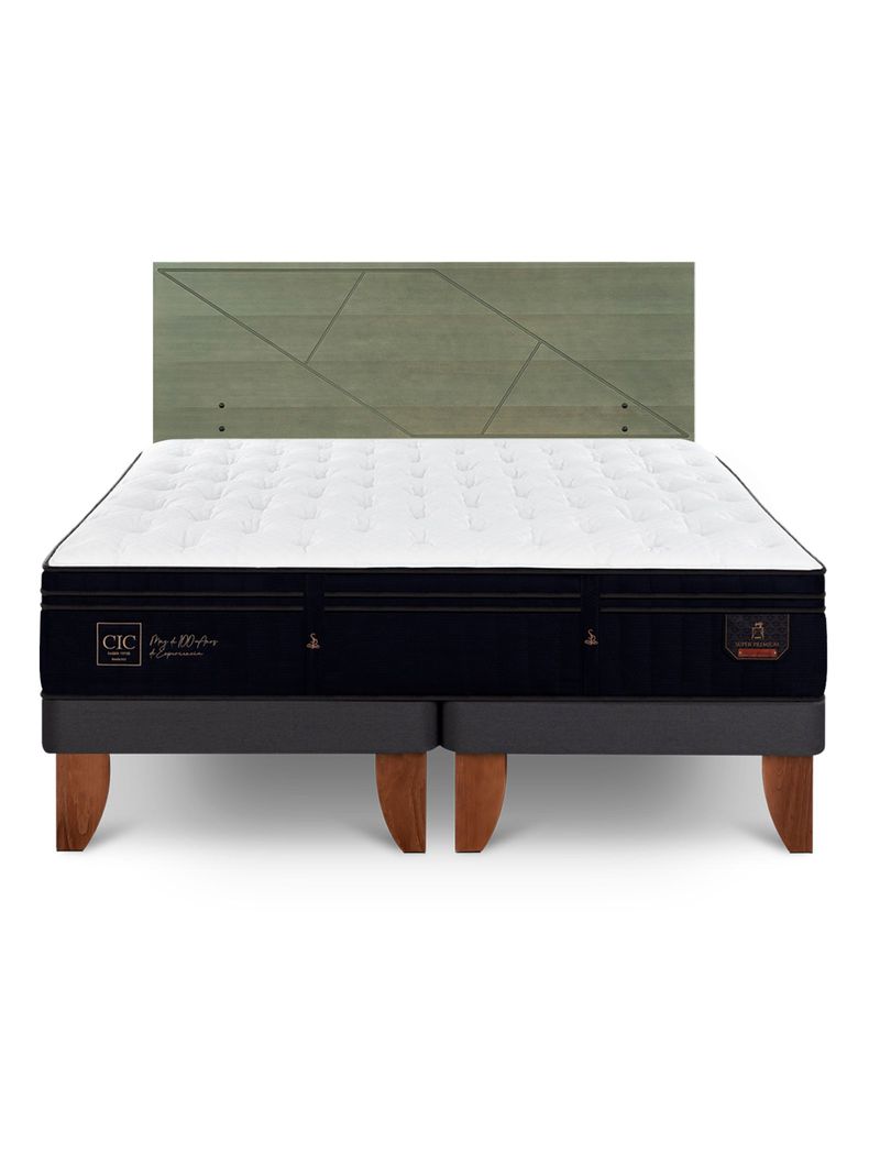 Cama Europea Súper Premium King + Respaldo Villarrica Olivo-2