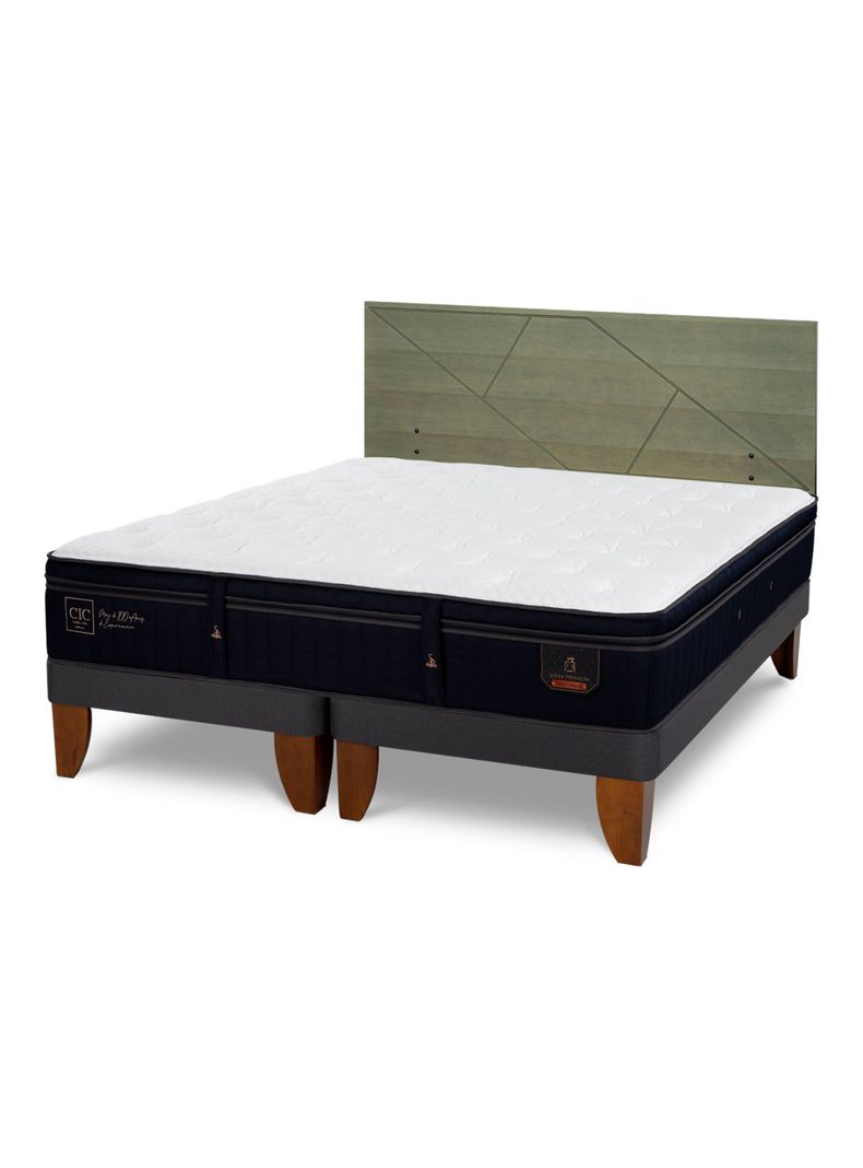 Cama Europea Súper Premium King + Respaldo Villarrica Olivo-0