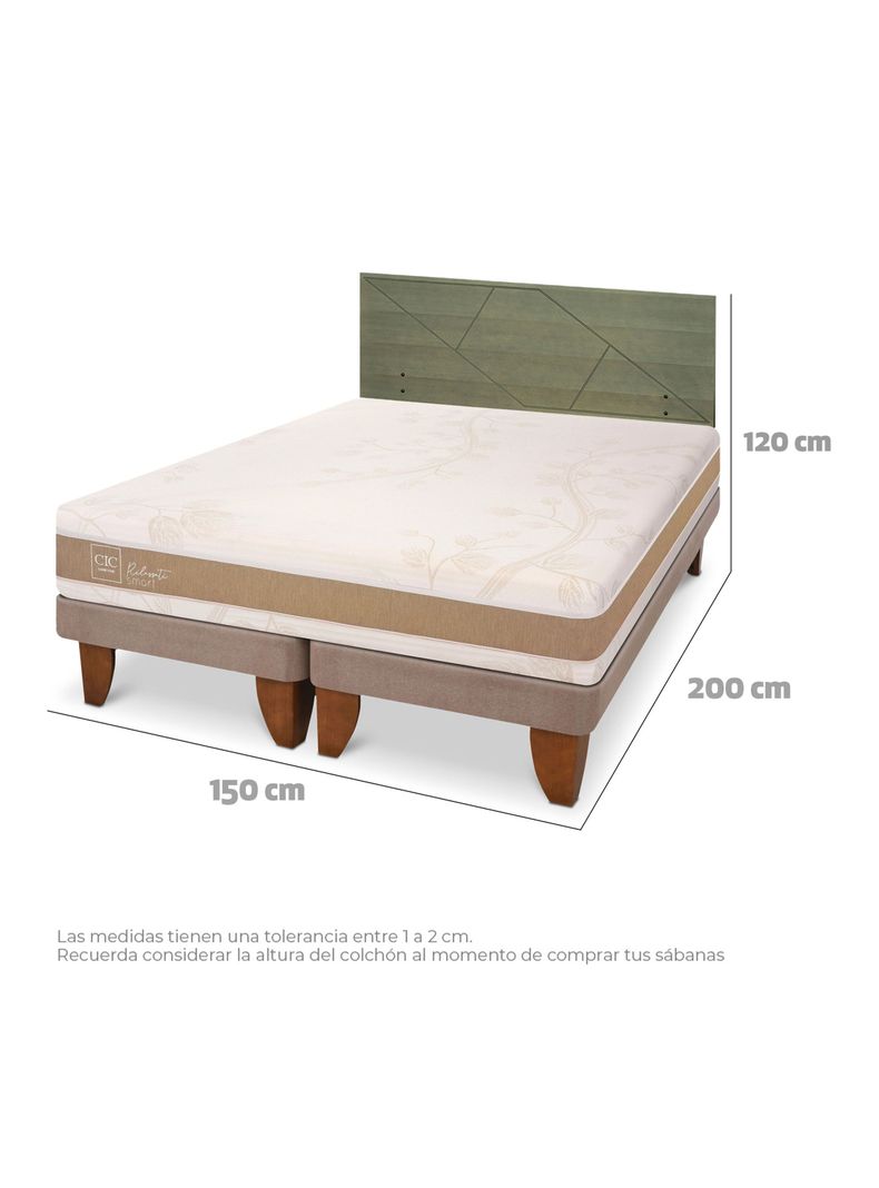 Cama Europea Rilassati Infinity 2 Plazas Base Dividida + Respaldo Villarrica Olivo-1