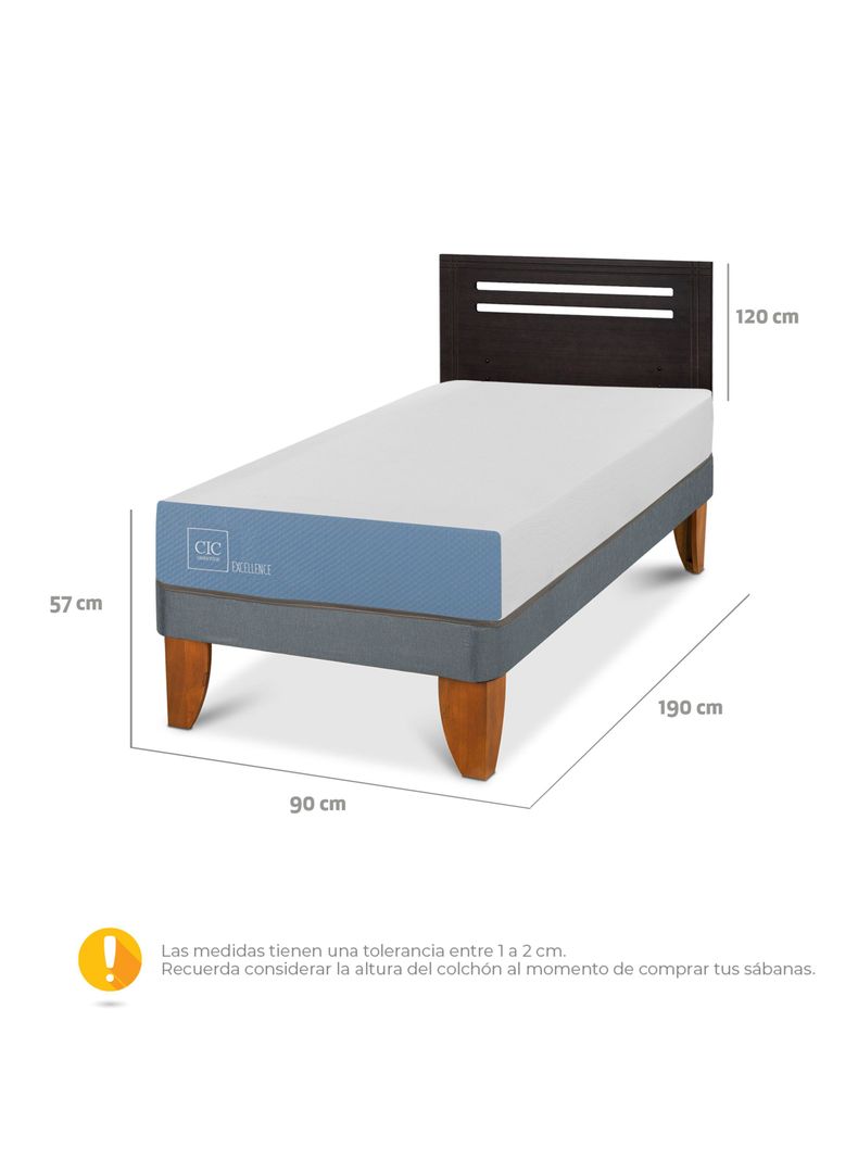 Cama Europea Excellence 1 Plaza x190 cm + Respaldo Múnich Negro-1