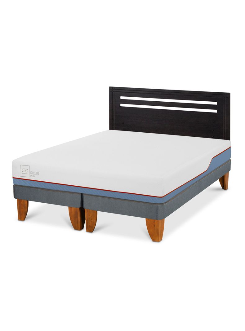 Cama Europea Excellence Plus 2 Plazas Base Dividida + Respaldo Munich Negro
