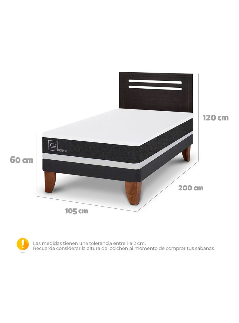 Cama Europea Ortopedic 1.5 Plazas + Respaldo Múnich Negro-1