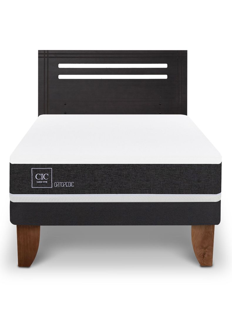 Cama Europea Ortopedic 1.5 Plazas + Respaldo Múnich Negro-2