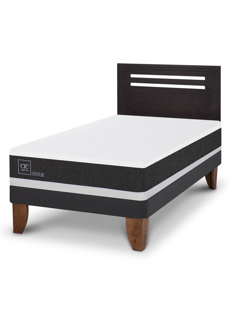Cama Europea Ortopedic 1.5 Plazas + Respaldo Múnich Negro-0