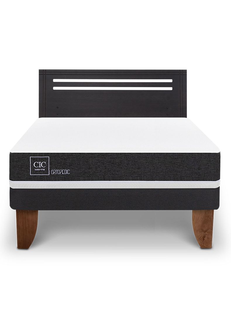 Cama Europea Ortopedic 2 Plazas + Respaldo Múnich Negro-2
