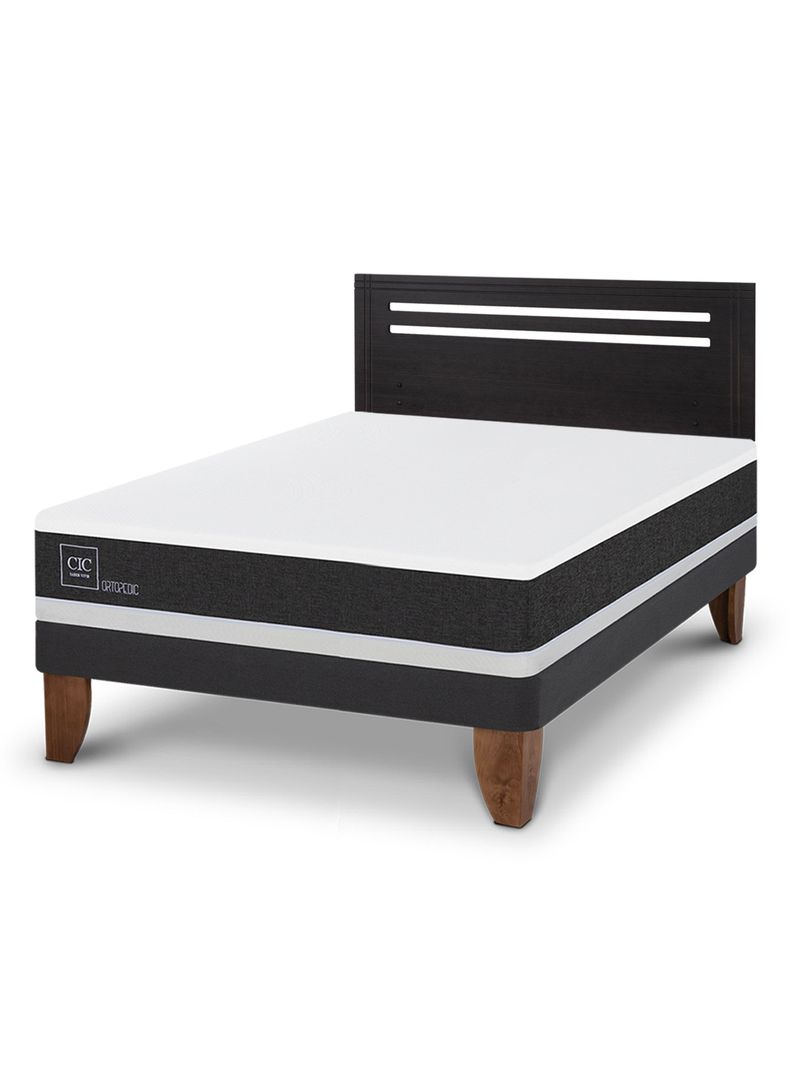 Cama Europea Ortopedic 2 Plazas + Respaldo Múnich Negro-0
