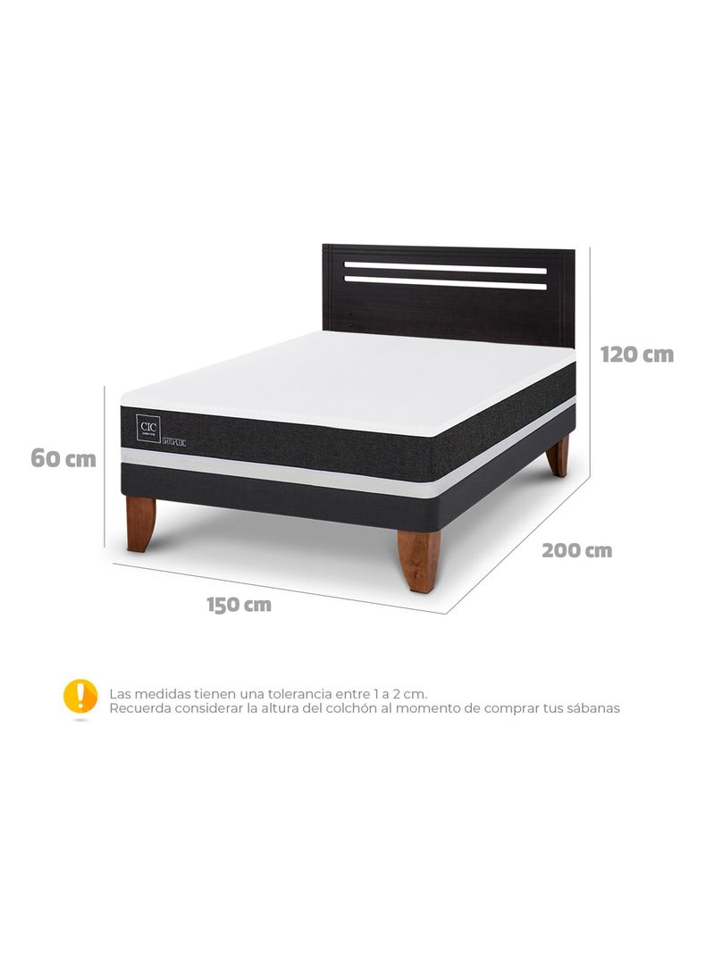 Cama Europea Ortopedic 2 Plazas + Respaldo Múnich Negro-1