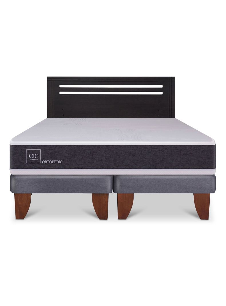 Cama Europea Ortopedic 2 Plazas Base Dividida + Respaldo Múnich Negro-2