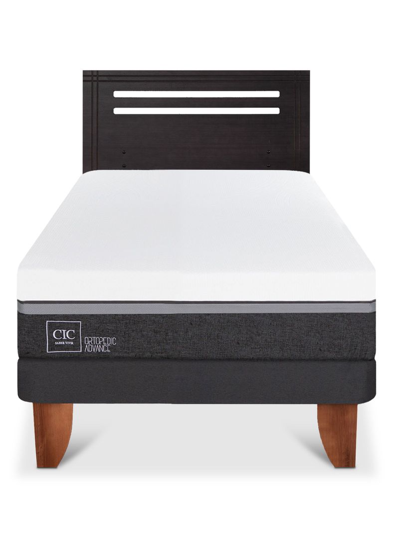 Cama Europea Ortopedic Advance 1.5 Plazas + Respaldo Múnich Negro-2