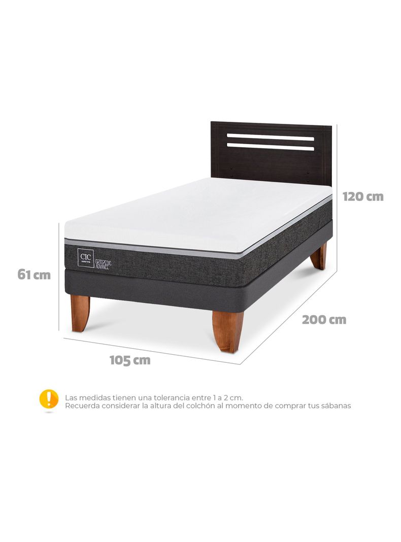 Cama Europea Ortopedic Advance 1.5 Plazas + Respaldo Múnich Negro-1