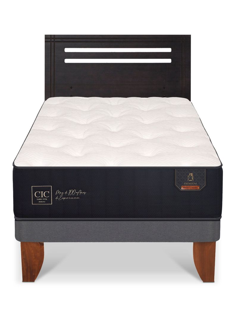 Cama Europea Premium 1.5 Plazas + Respaldo Múnich Negro-2