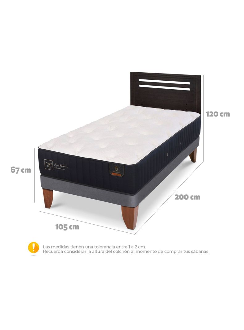 Cama Europea Premium 1.5 Plazas + Respaldo Múnich Negro-1