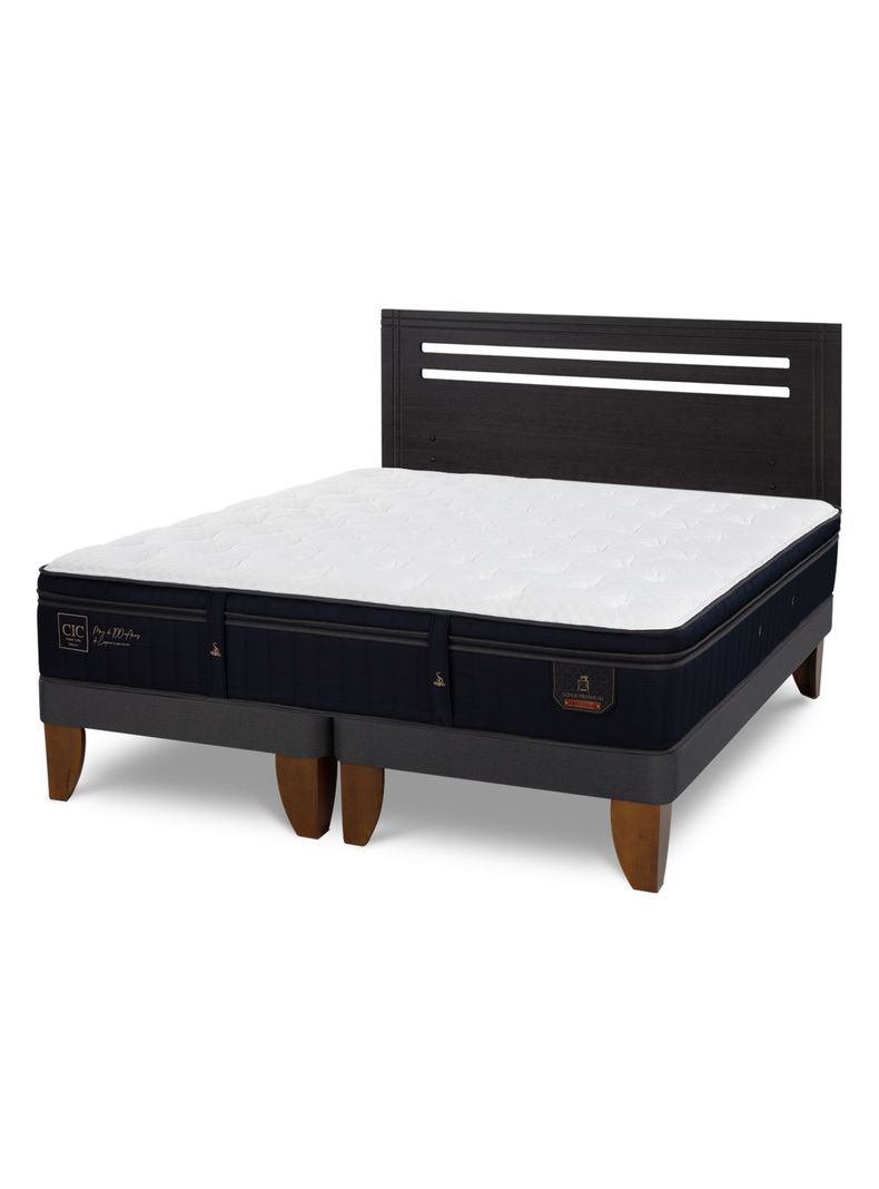 Cama Europea Super Premium 2 Plazas Base Dividida + Respaldo Munich Negro
