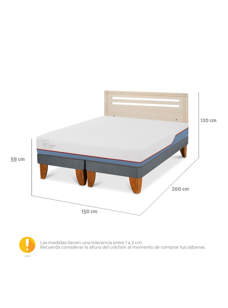 Cama Europea Excellence Plus 2 Plazas Base Dividida + Respaldo Múnich Alpino-1