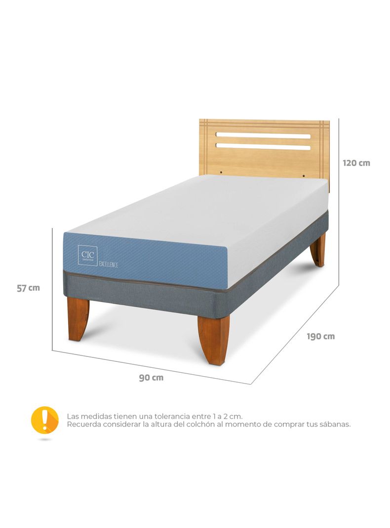 Cama Europea Excellence 1 Plaza Respaldo Múnich Mostaza-1
