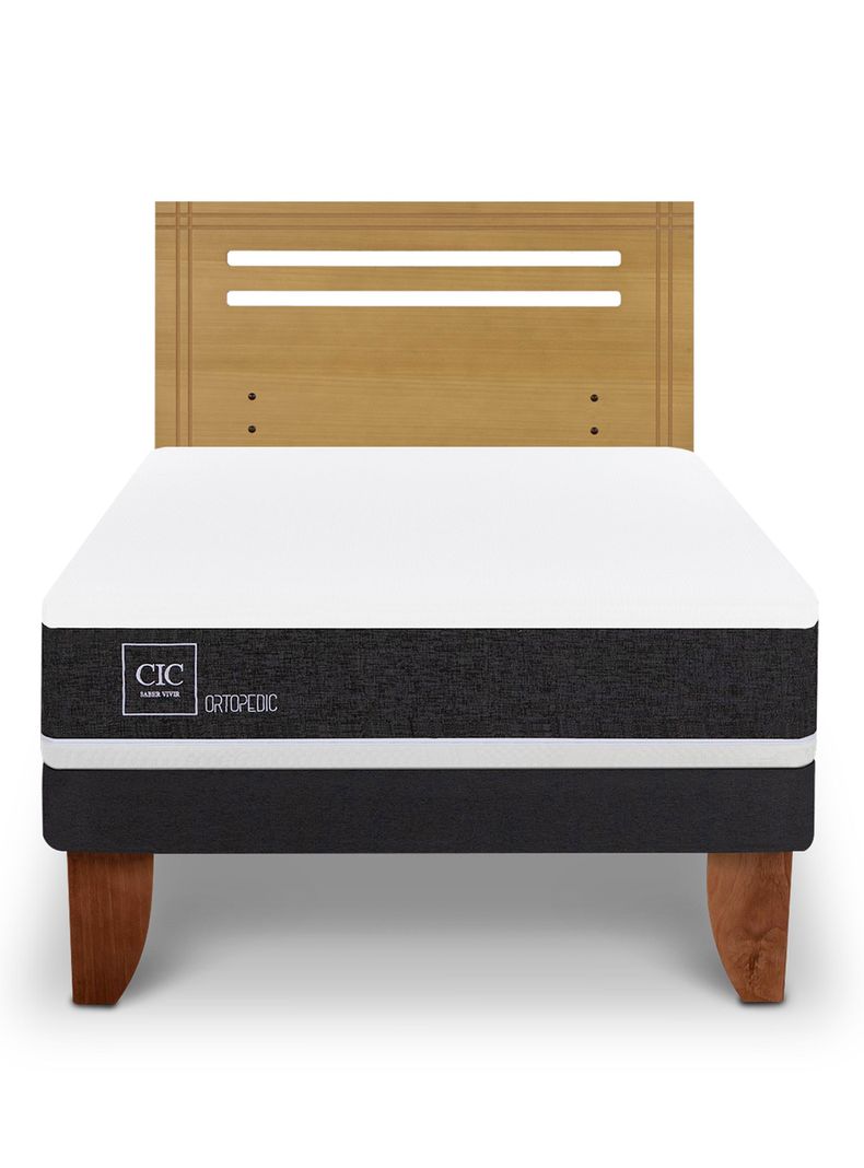 Cama Europea Ortopedic 1.5 Plazas + Respaldo Múnich Mostaza-2