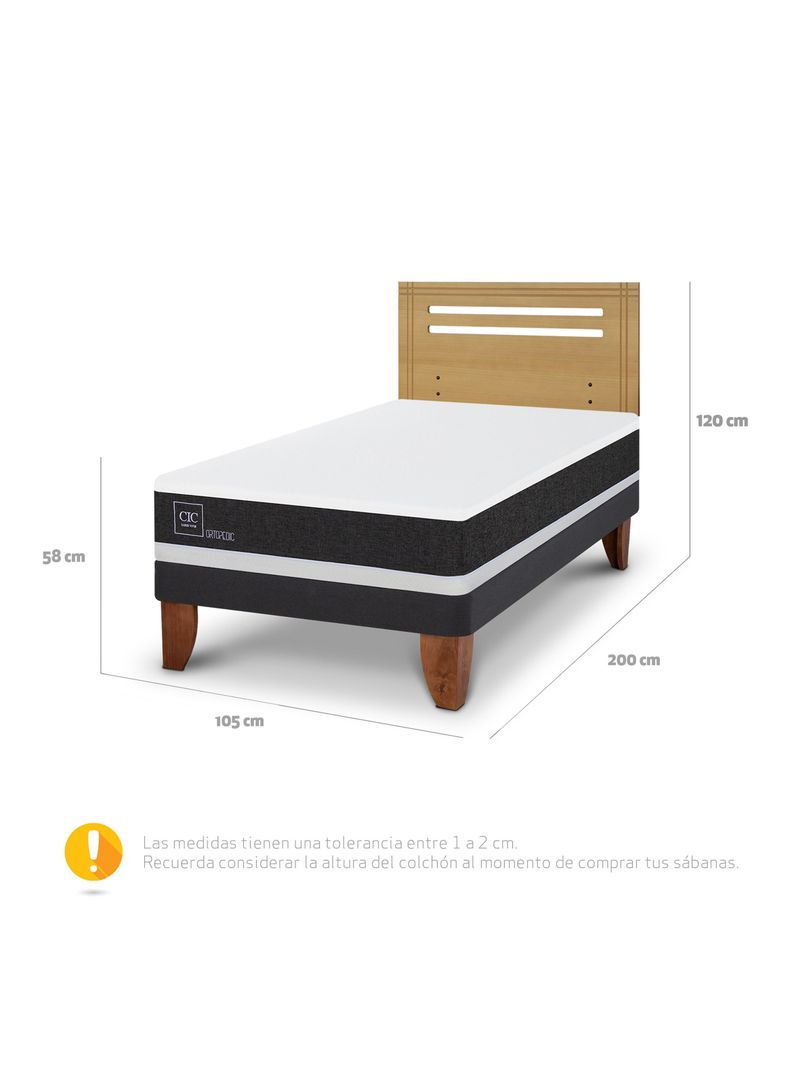 Cama Europea Ortopedic 1.5 Plazas + Respaldo Múnich Mostaza-1