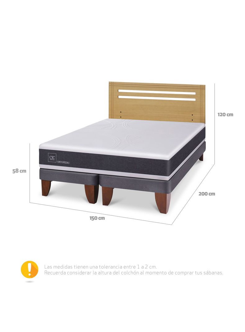 Cama Europea Ortopedic 2 Plazas Base Dividida + Respaldo Múnich Mostaza-1