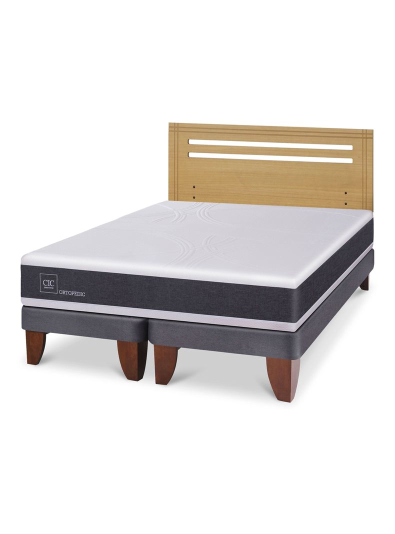 Cama Europea Ortopedic 2 Plazas Base Dividida + Respaldo Múnich Mostaza-0