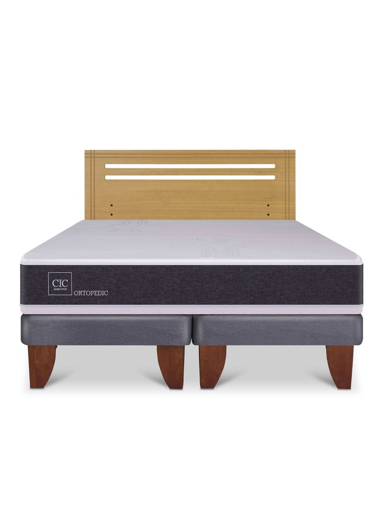 Cama Europea Ortopedic 2 Plazas Base Dividida + Respaldo Múnich Mostaza-2