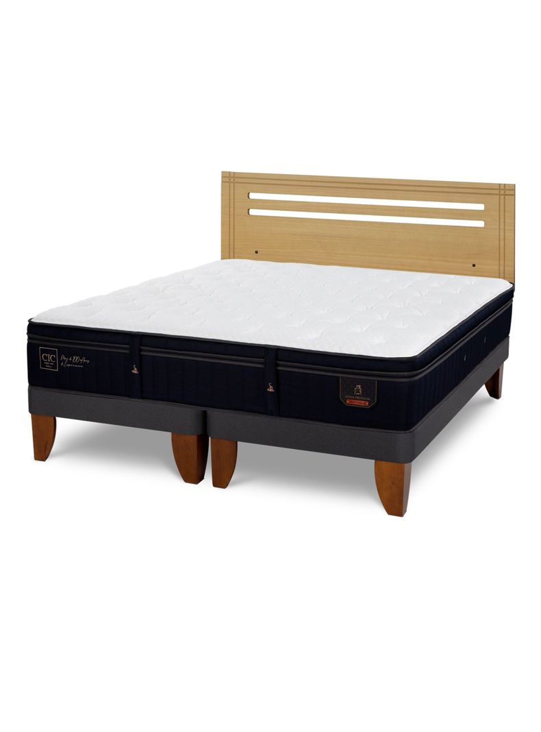Cama Europea Súper Premium 2 Plazas Base Dividida + Respaldo Múnich Mostaza-0