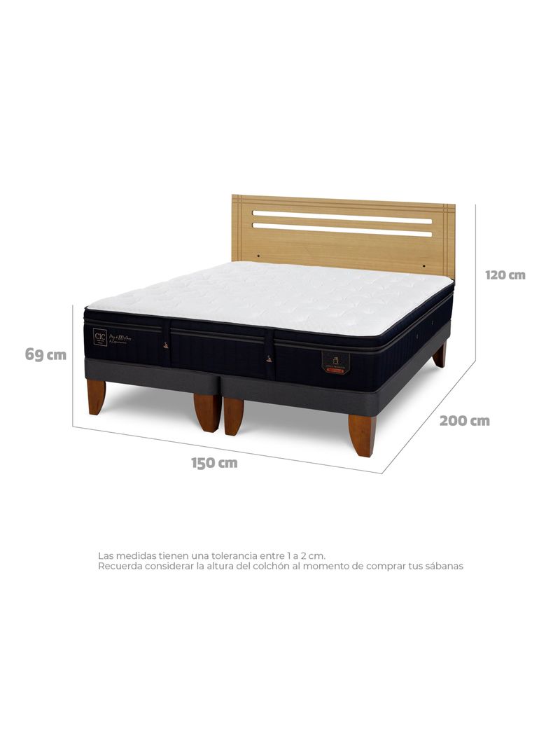 Cama Europea Súper Premium 2 Plazas Base Dividida + Respaldo Múnich Mostaza-1