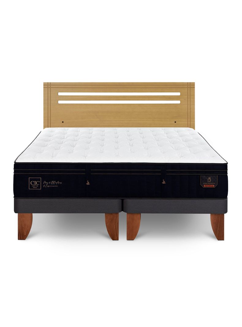 Cama Europea Súper Premium 2 Plazas Base Dividida + Respaldo Múnich Mostaza-2