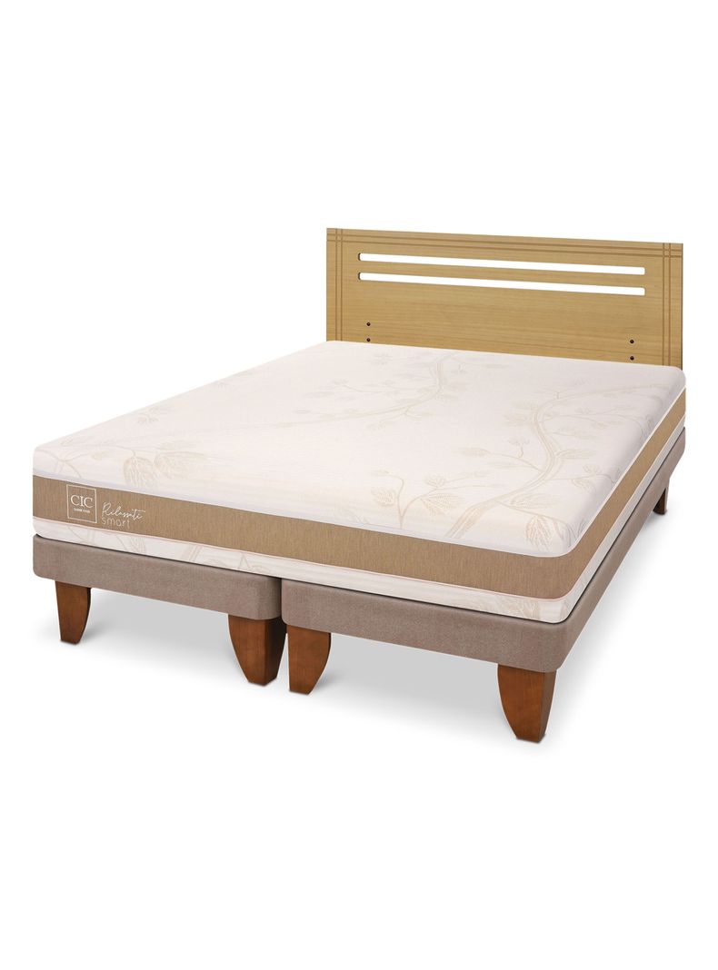 Cama Europea Smrt 2 PlazasBase Dividida + Respaldo Munich Mostaza-0