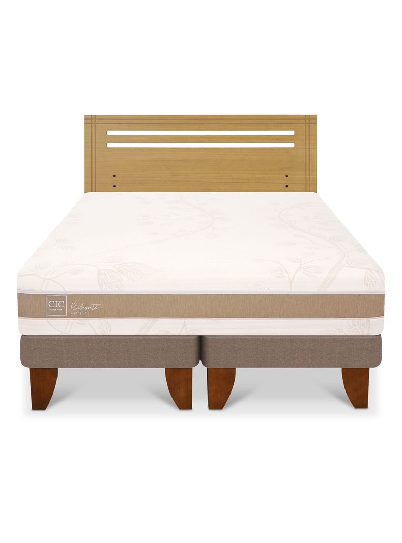 Cama Europea Smrt 2 PlazasBase Dividida + Respaldo Munich Mostaza-2