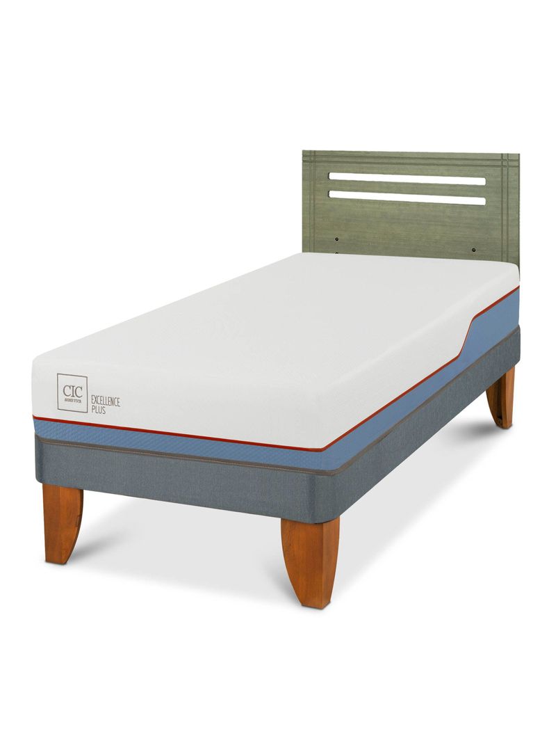 Cama Europea Excellence Plus 1.5 Plazas + Respaldo Munich Olivo