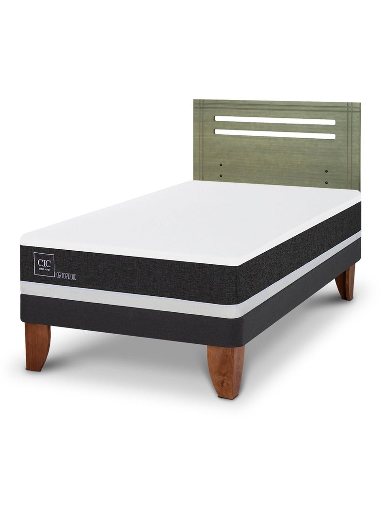 Cama Europea Ortopedic 1.5 Plazas + Respaldo Múnich Olivo-0