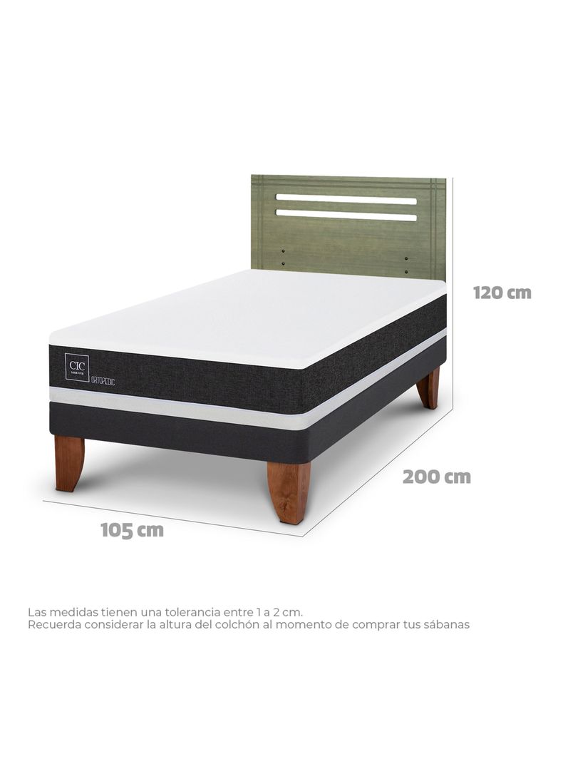 Cama Europea Ortopedic 1.5 Plazas + Respaldo Múnich Olivo-1