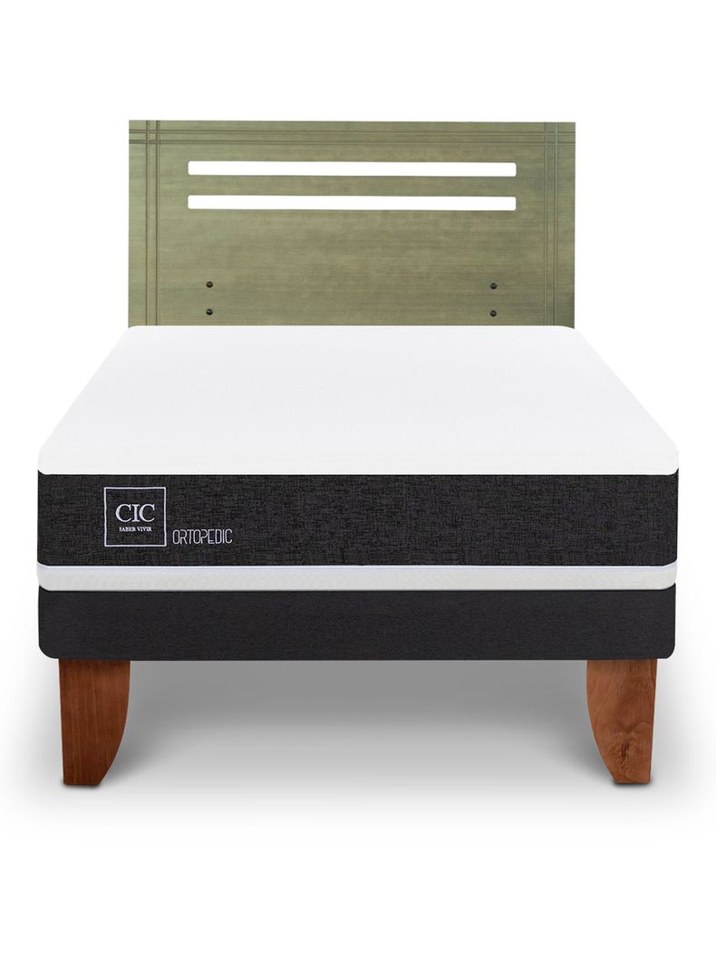 Cama Europea Ortopedic 1.5 Plazas + Respaldo Múnich Olivo-2