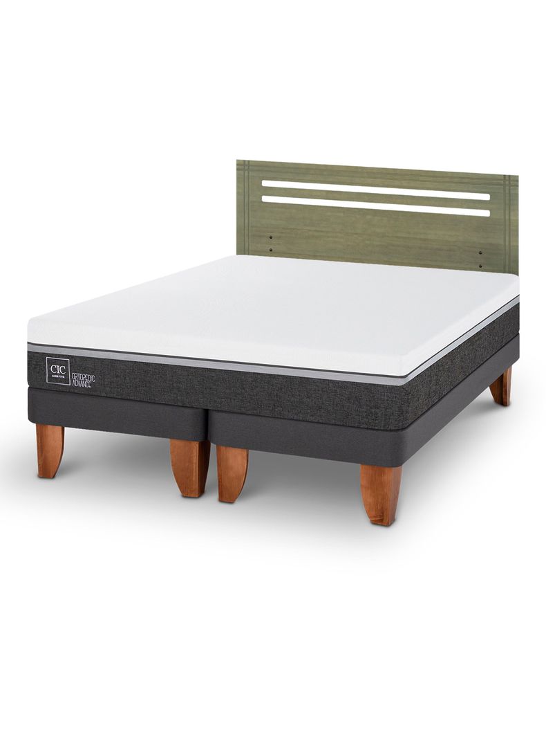 Cama Europea Ortopedic Advance 2 Plazas Base Dividida + Respaldo Múnich Olivo-0