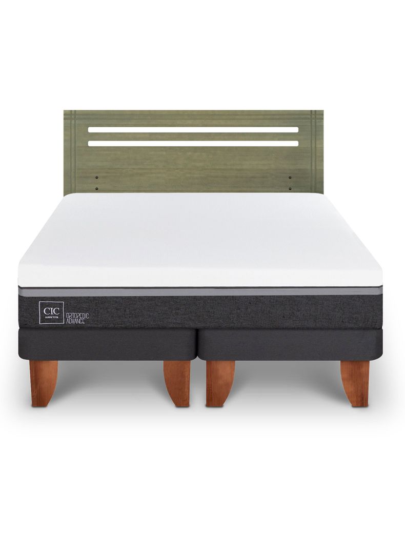 Cama Europea Ortopedic Advance 2 Plazas Base Dividida + Respaldo Múnich Olivo-2