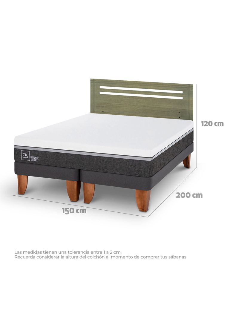 Cama Europea Ortopedic Advance 2 Plazas Base Dividida + Respaldo Múnich Olivo-1