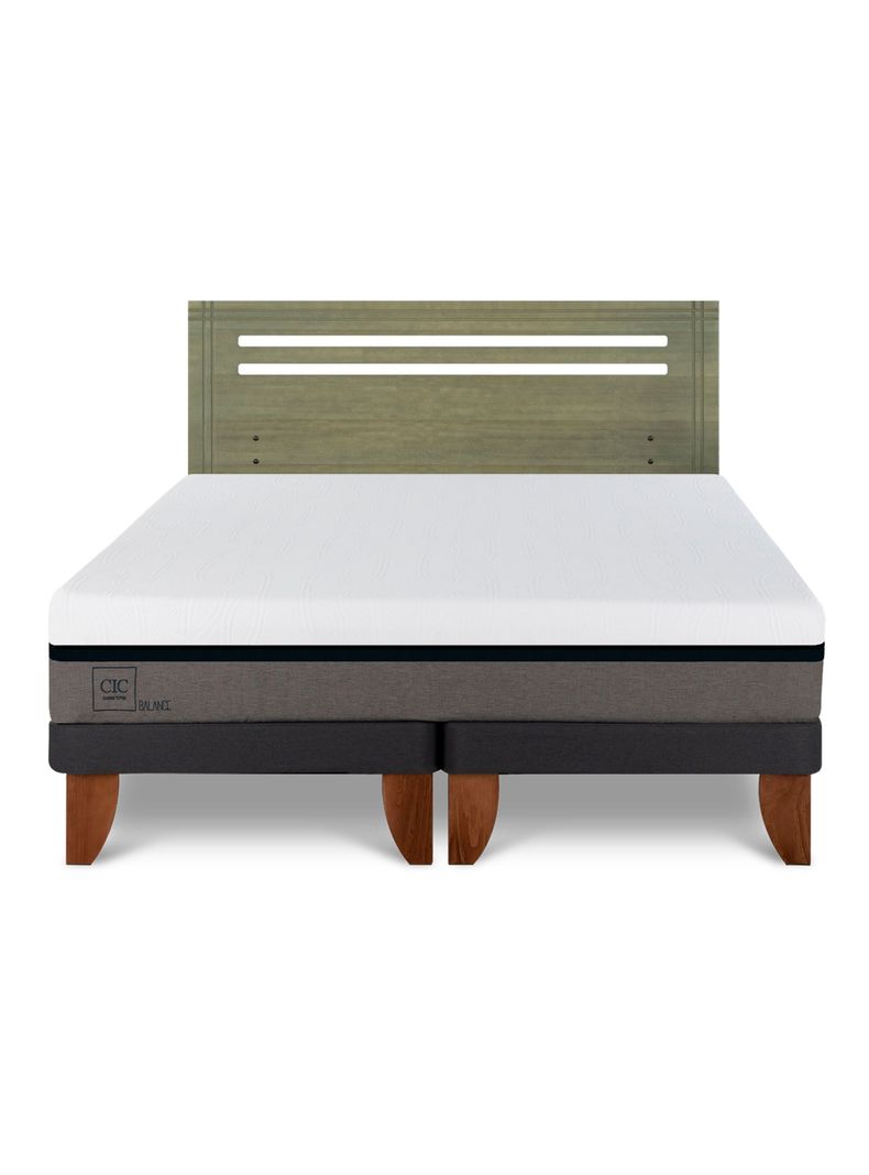 Cama Europea Balance 2 Plazas Base Dividida + Respaldo Múnich Olivo-2