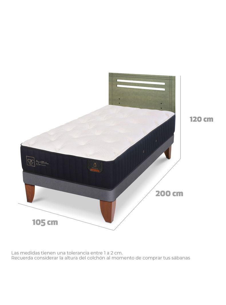 Cama Europea Premium 1.5 Plazas + Respaldo Múnich Olivo-1
