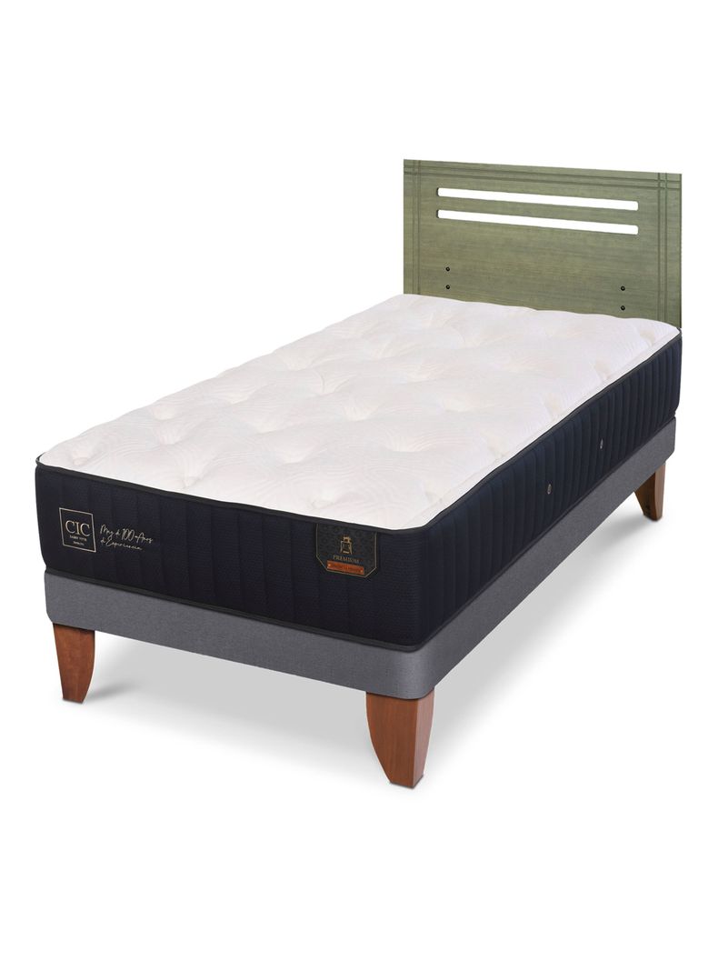 Cama Europea Premium 1.5 Plazas + Respaldo Múnich Olivo-0