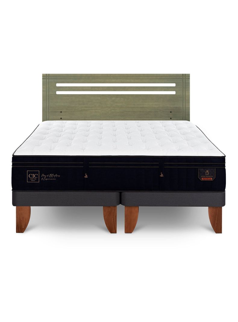 Cama Europea Súper Premium 2 Plazas Base Dividida + Respaldo Múnich Olivo-2