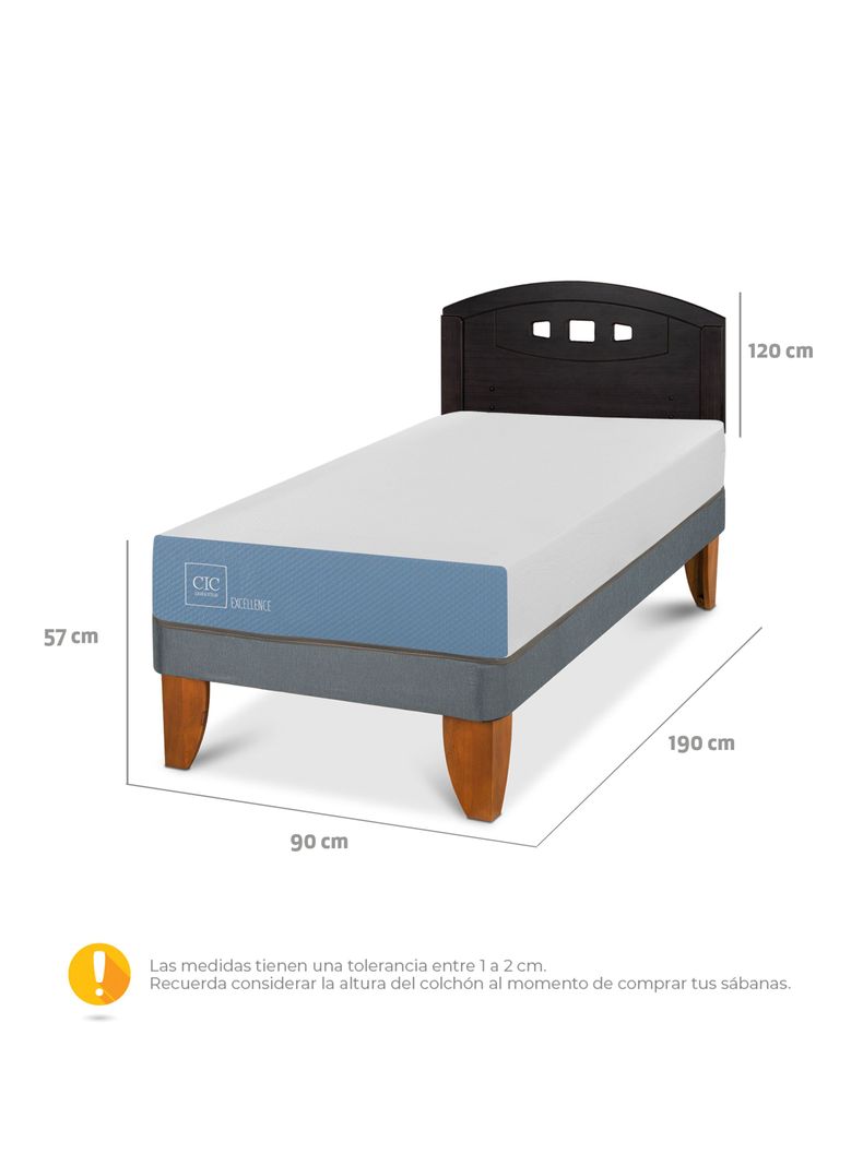 Cama Europea Excellence 1 Plaza + Respaldo Gales Negro-1