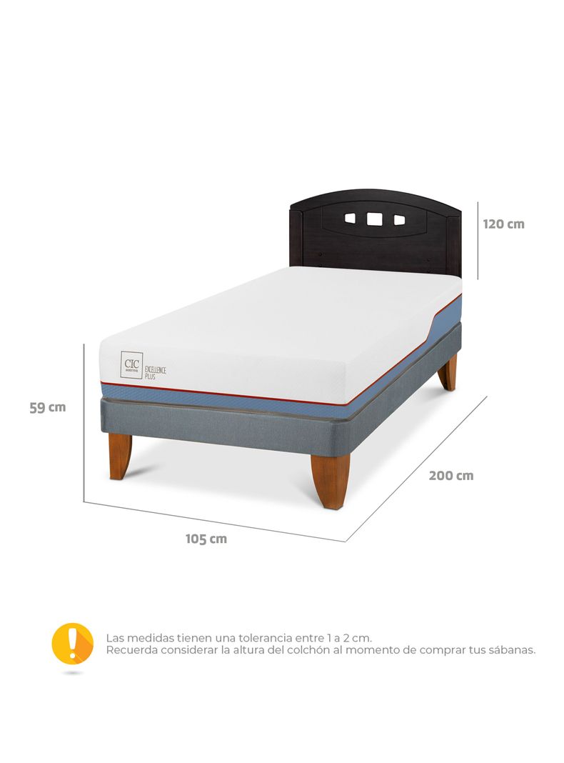 Cama Europea Excellence Plus 1.5 Plazas + Respaldo Gales Negro-1
