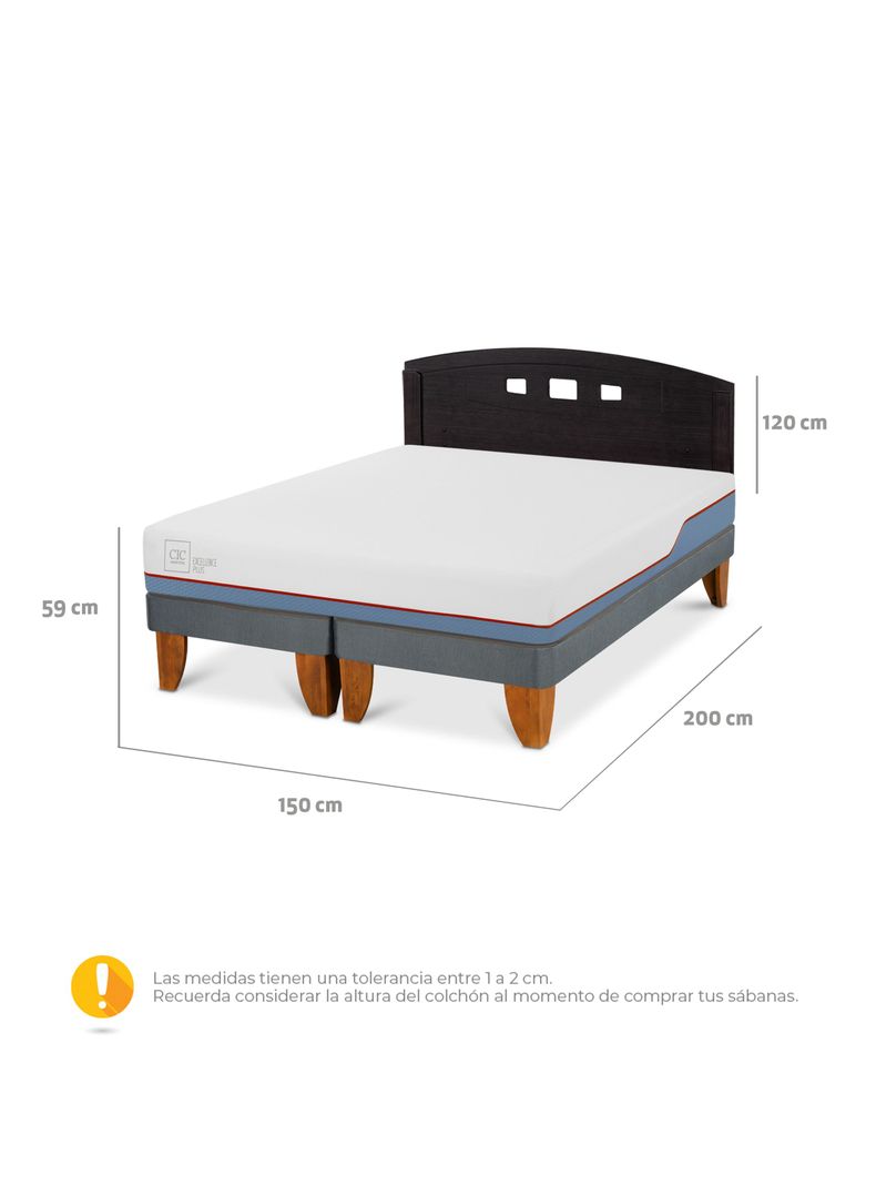 Cama Europea Excellence Plus 2 Plazas Base Dividida + Respaldo Gales Negro-1