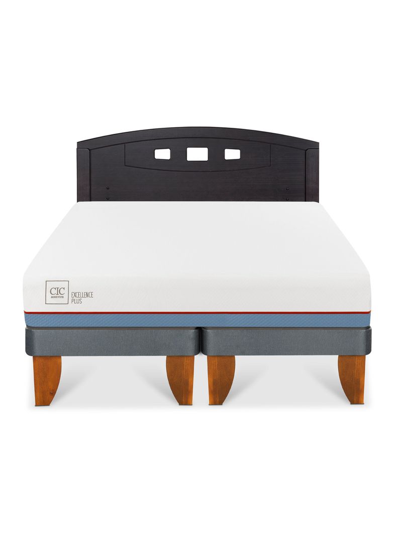 Cama Europea Excellence Plus 2 Plazas Base Dividida + Respaldo Gales Negro-2