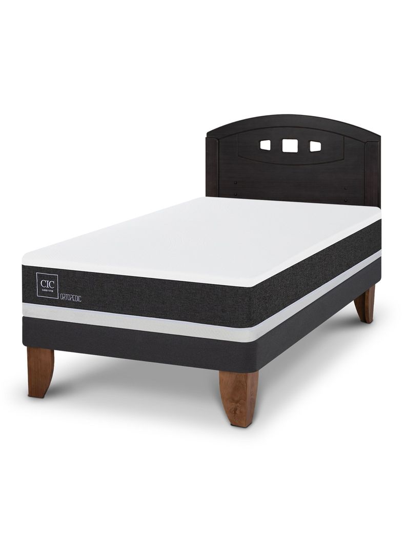 Cama Europea Ortopedic 1.5 Plazas + Respaldo Gales Negro-0