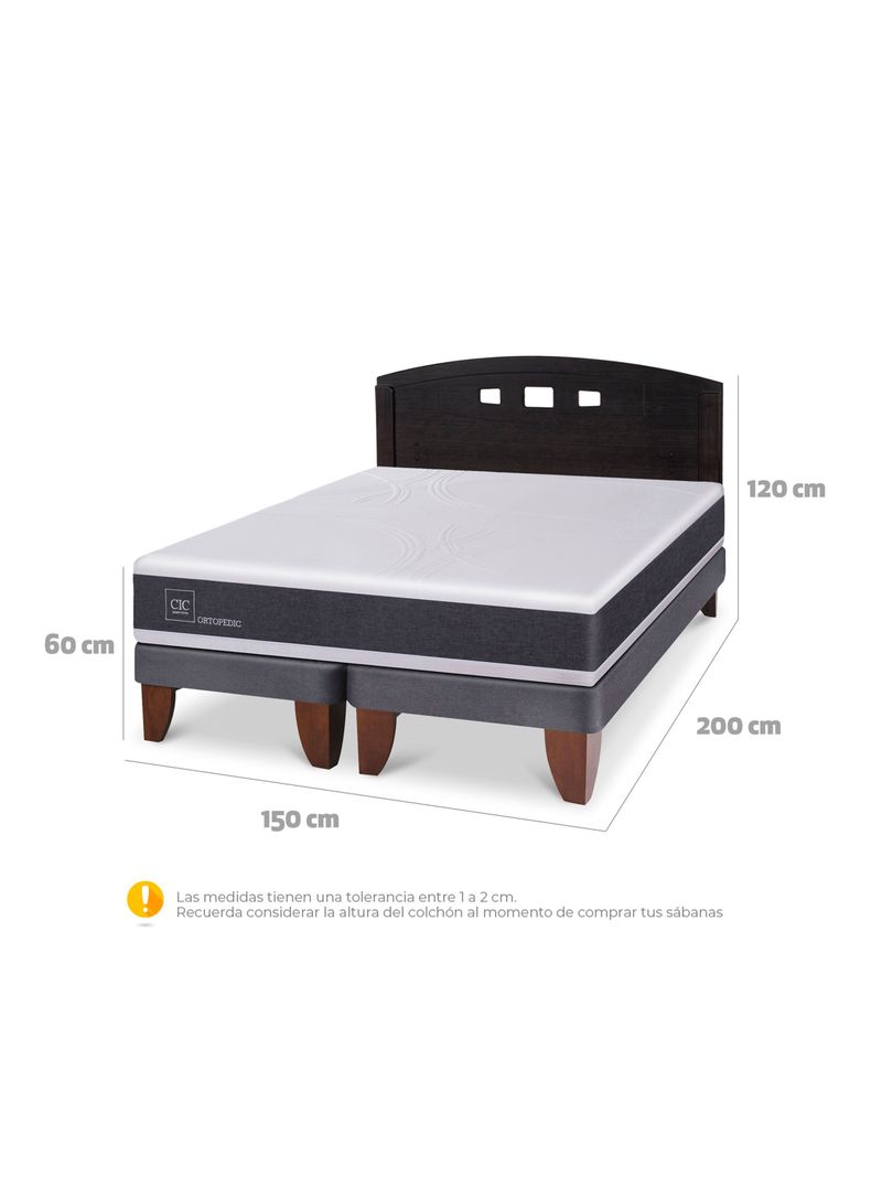 Cama Europea Ortopedic 2 Plazas Base Dividida + Respaldo Gales Negro-1