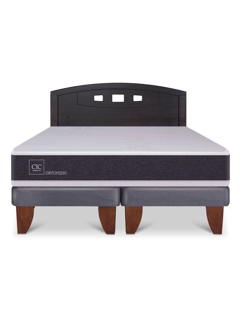 Cama Europea Ortopedic 2 Plazas Base Dividida + Respaldo Gales Negro-2