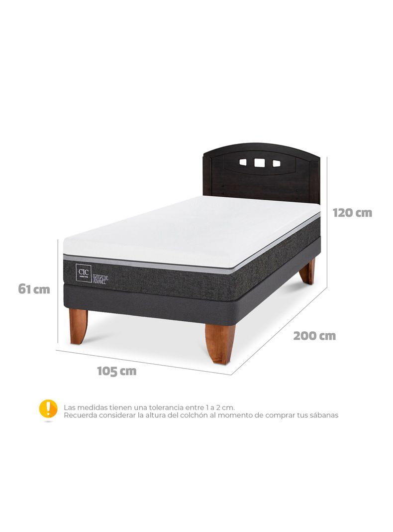 Cama Europea Ortopedic Advance 1.5 Plazas + Respaldo Gales Negro-1
