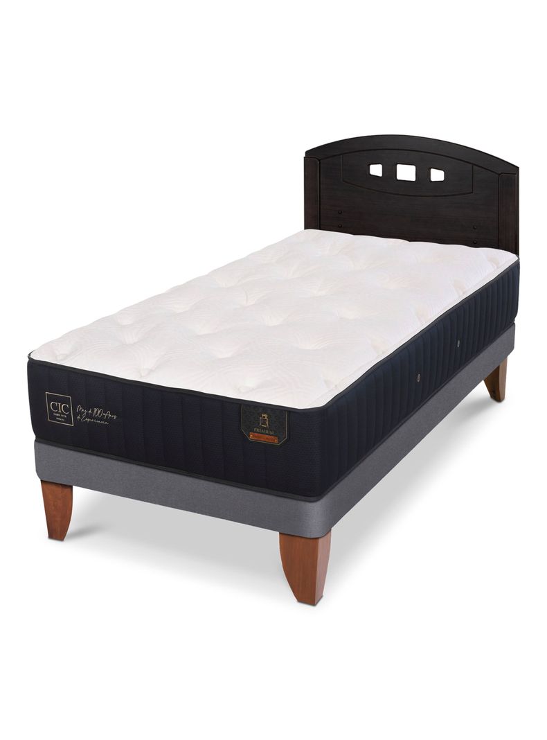 Cama Europea Premium 1.5 Plazas + Respaldo Gales Negro