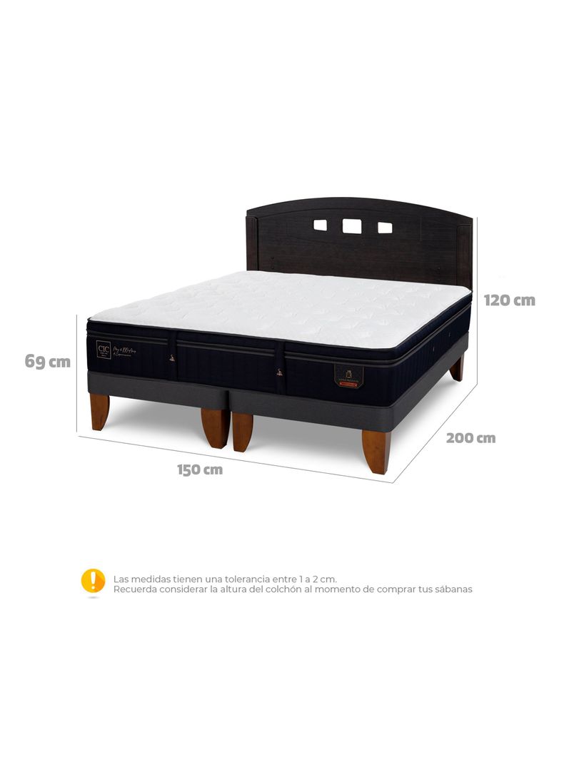 Cama Europea Súper Premium 2 Plazas Base Dividida + Respaldo Gales Negro-1